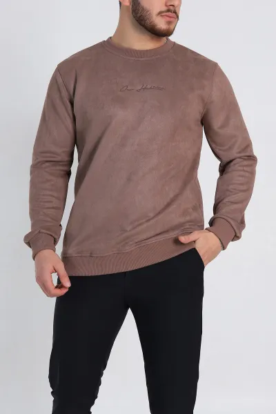 Vizon Regular Fit Süet Kabartma Yazı Detaylı Erkek Sweatshirt 305860