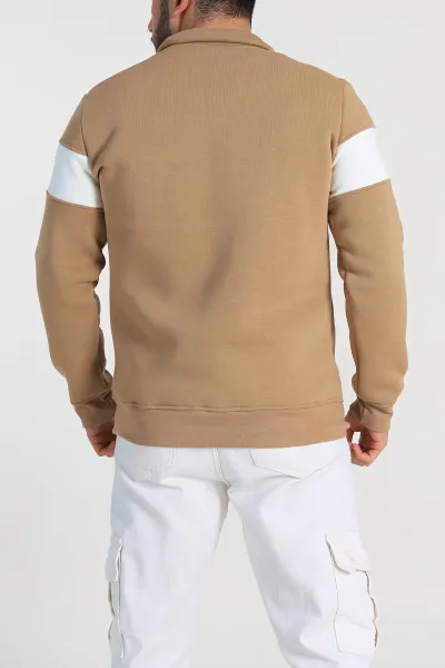 Vizon Regular Fit Üç İp Şardonlu Yazı Detay Yarım Fermuarlı Erkek Sweatshirt 308895
