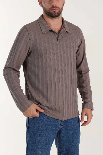 Vizon Relaxed Fit Jakarlı Kumaş Yazı Detay Polo Yaka Erkek Sweatshirt 399383