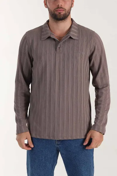 Vizon Relaxed Fit Jakarlı Kumaş Yazı Detay Polo Yaka Erkek Sweatshirt 399383
