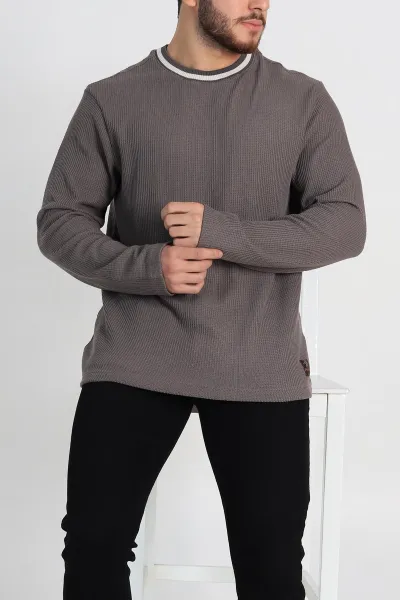 Vizon Relaxed Fit Jakarlı Pike Dokulu Erkek İnce Sweatshirt 322367