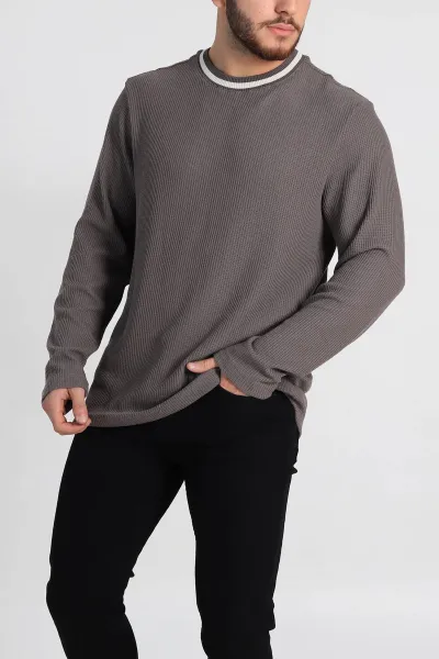 Vizon Relaxed Fit Jakarlı Pike Dokulu Erkek İnce Sweatshirt 322367