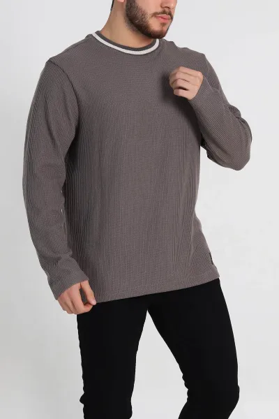 Vizon Relaxed Fit Jakarlı Pike Dokulu Erkek İnce Sweatshirt 322367