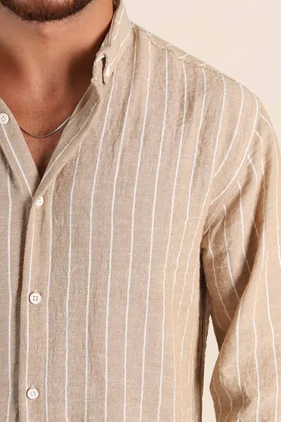 Vizon Relaxed Fit Keten Ata Yaka Çizgili Erkek Gömlek 376956