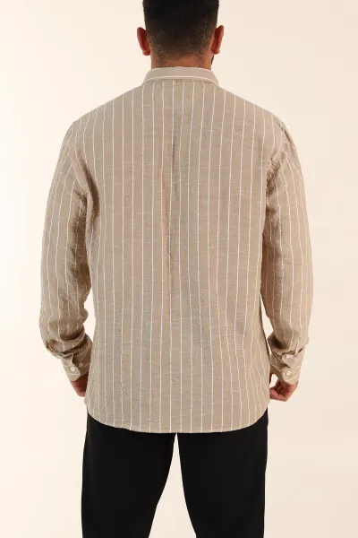Vizon Relaxed Fit Keten Ata Yaka Çizgili Erkek Gömlek 376956