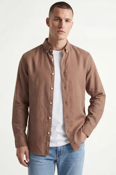 Vizon Relaxed Fit Keten Ata Yaka Erkek Gömlek 435844