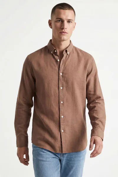 Vizon Relaxed Fit Keten Ata Yaka Erkek Gömlek 435844