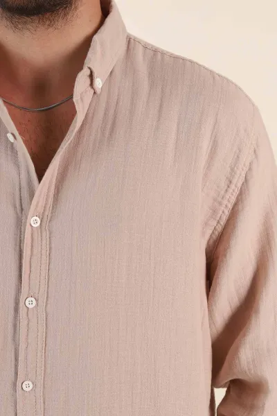 Vizon Relaxed Fit Müslin Keten Ata Yaka Erkek Gömlek 371306