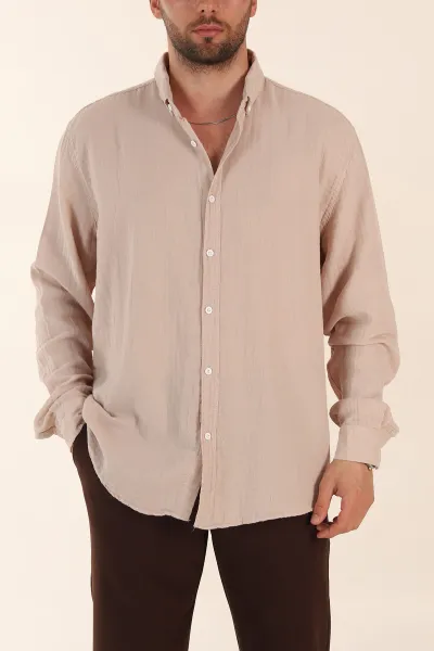 Vizon Relaxed Fit Müslin Keten Ata Yaka Erkek Gömlek 371306