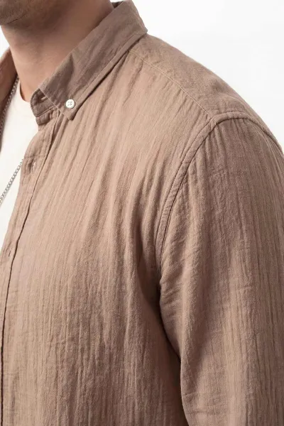 Vizon Relaxed Fit Müslin Keten Ata Yaka Erkek Gömlek 435752