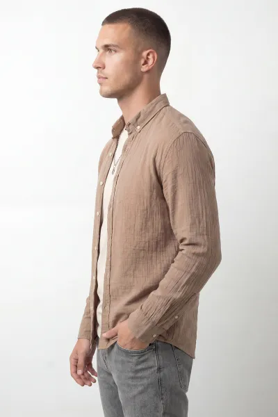 Vizon Relaxed Fit Müslin Keten Ata Yaka Erkek Gömlek 435752