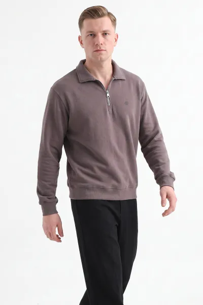 Vizon Selanik Yarım Fermuarlı Polo Yaka Erkek Sweatshirt 494487