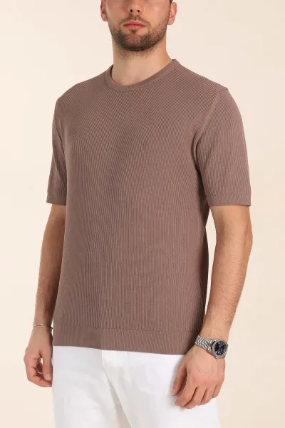 Vizon Slim Fit Dokulu Basic Kısa Kollu Erkek Triko Tişört 338602