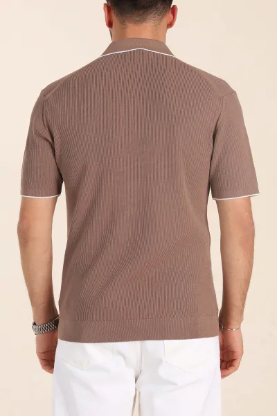 Vizon Slim Fit Dokulu Fermuarlı Polo Yaka Kısa Kollu Erkek Triko Tişört 338619