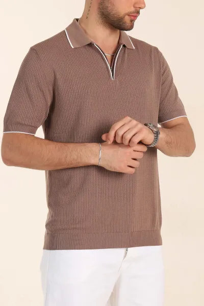Vizon Slim Fit Fermuarlı Polo Yaka Kısa Kollu Erkek Triko Tişört 338565