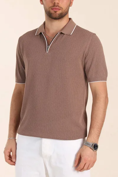 Vizon Slim Fit Fermuarlı Polo Yaka Kısa Kollu Erkek Triko Tişört 338565