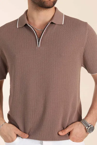 Vizon Slim Fit Fermuarlı Polo Yaka Kısa Kollu Erkek Triko Tişört 338565