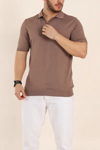 Vizon Slim Fit Fermuarlı Polo Yaka Kısa Kollu Erkek Triko Tişört 338607