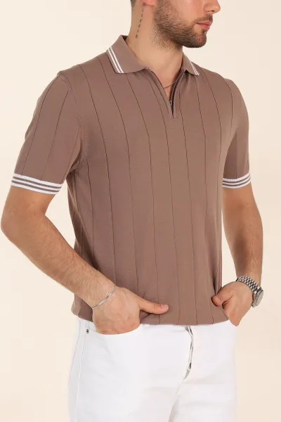 Vizon Slim Fit Likralı Fermuarlı Polo Yaka Kısa Kollu Triko Tişört 338555