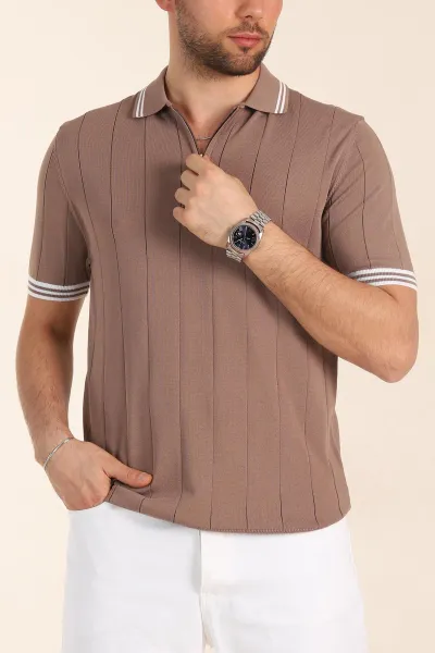 Vizon Slim Fit Likralı Fermuarlı Polo Yaka Kısa Kollu Triko Tişört 338555