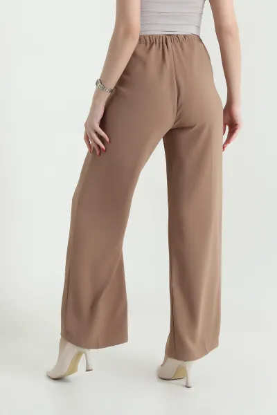 Vizon Tensel Crep Beli Lastikli Kadın Pantolon 440775