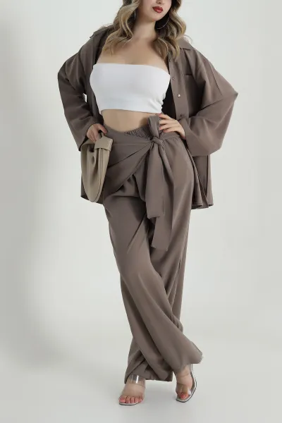 Vizon Tensel Gabardin Fularlı Kadın İkili Takım 485646