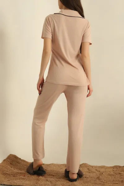Vizon Viskon Düğmeli Fitilli Pijama Takımı 251557
