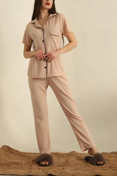 Vizon Viskon Düğmeli Fitilli Pijama Takımı 251557