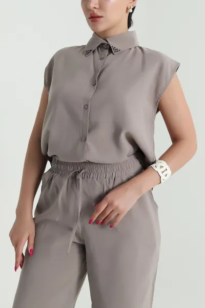 Vizon Yaka İncili Tencel Kadın İkili Takım 475225