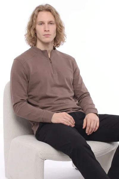 Vizon Yarım Fermuarlı Erkek Sweatshirt 492049