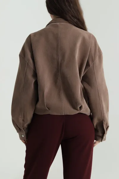 Vizon Yüksek Yaka Denim Modal Kadın Mont 499353