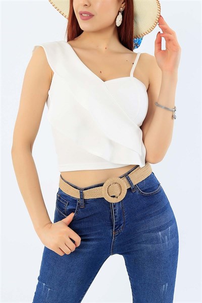 Volanlı Askılı Beyaz Bluz 32604