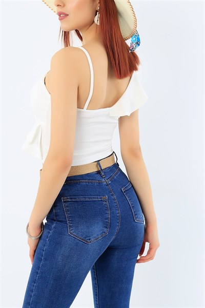 Volanlı Askılı Beyaz Bluz 32604
