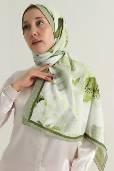 Yağ Yeşili 180x75 Cm Our Fashion Dijital Baskılı Desenli Bambu Kraş Şal 396744