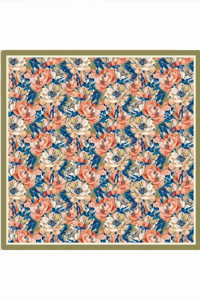Yağ Yeşili 95x95 Cm Dijital Baskılı Botanik Desen Soft Eşarp 473300