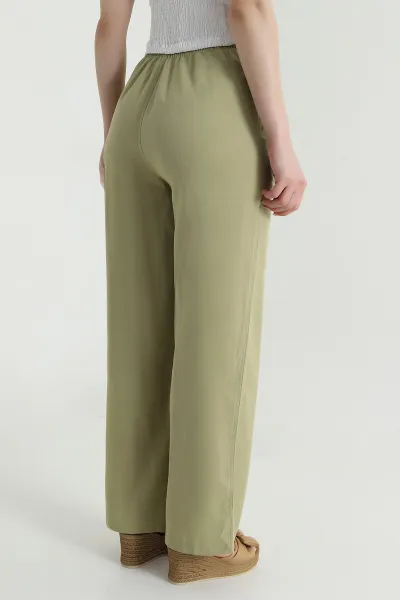 Yağ Yeşili Dimi kumaş Beli Lastikli Kadın Pantolon 470563