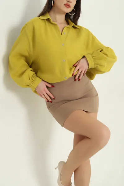 Yağ Yeşili Müslin Bayan Gömlek Tunik 336945