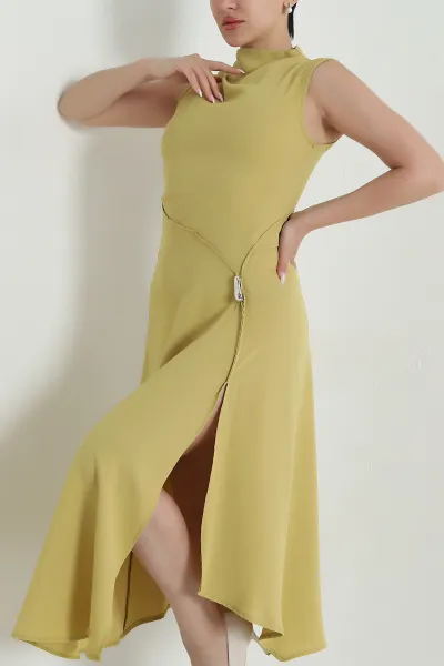 Yağ Yeşili Kolsuz Linda Kadın Elbise 463246