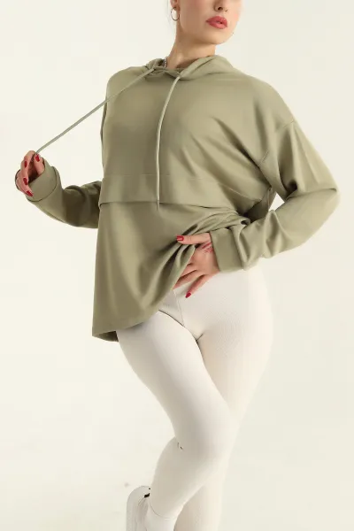 Yağ Yeşili Modal Kumaş Bayan Sweat 304502