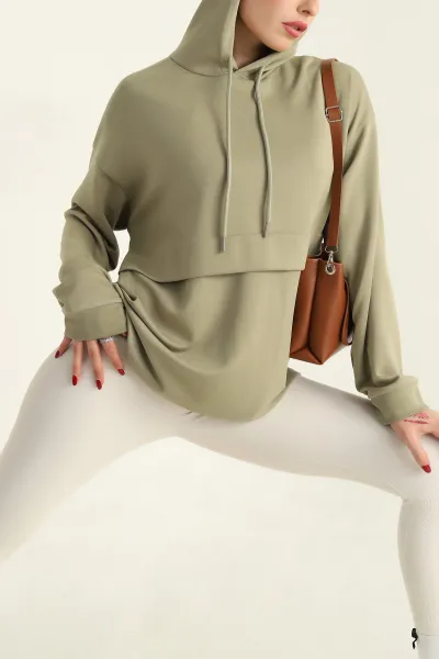 Yağ Yeşili Modal Kumaş Bayan Sweat 304502