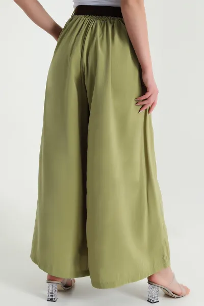 Yağ Yeşili Tencel Pileli Kadın Pantolon 458260