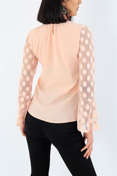 Yakası Gipeli Fularlı Pudra Bluz 27488B