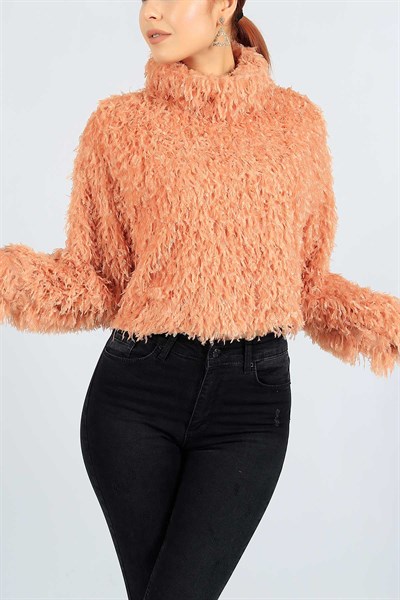 Yaprak Saçaklı Boğazlı Pudra Bluz 23296B