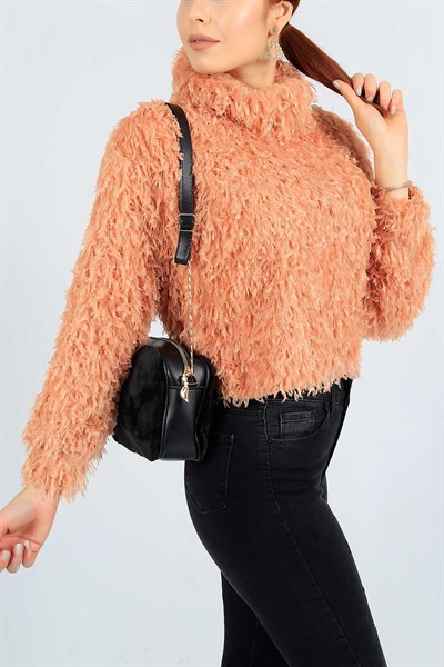Yaprak Saçaklı Boğazlı Pudra Bluz 23296B