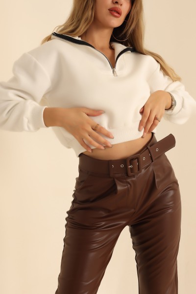 Yarım Fermuarlı Şardonlu Sweat 209590