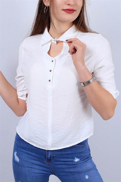 Yarım Pat Bayan Beyaz Gömlek 11817B