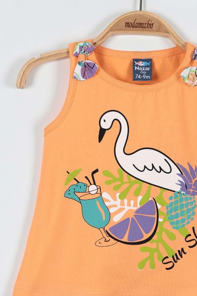 Yavru Ağzı (9-24 Ay) Flamingo Çiçek Baskılı Omuz Fiyonk Detaylı Şortlu Kız Bebe Takım 182607