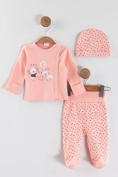 Yavruağzı (0-3 Ay) Koala  Baskılı   Patikli Unisex Bebek 3'lü Zıbın Takım 453779