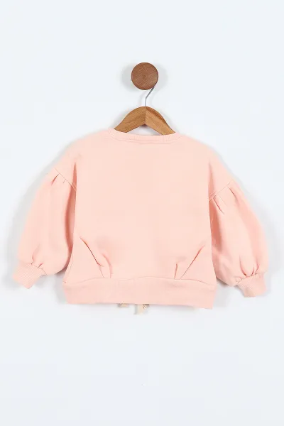 Yavruağzı (0-4 Yaş) Fiyonk ve Taş Baskılı 3  İp Şardonlu Kız Çocuk Sweatshirt 415022