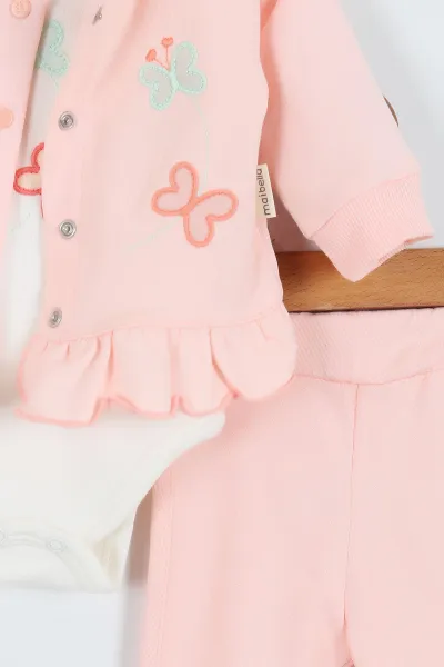 Yavruağzı (1-12 Ay) Kelebek Nakışlı Etek Fırfırlı ı Kız Bebek 3'lü Takım 340674